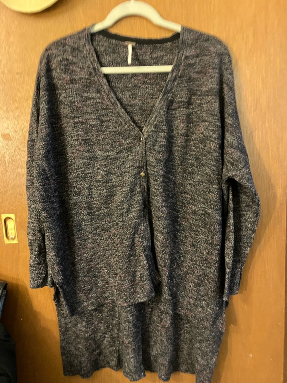 Free People Charcoal Heather Long V-Neck Button Cardigan